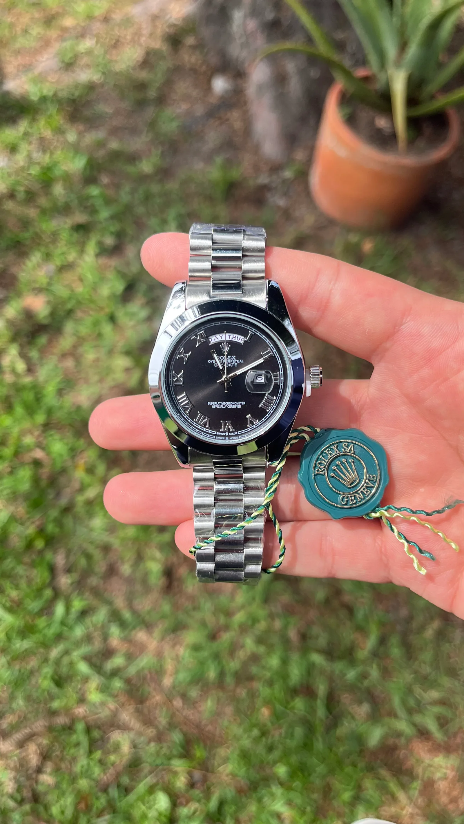 Rlx Day-Date — Plateado / Tablero Negro